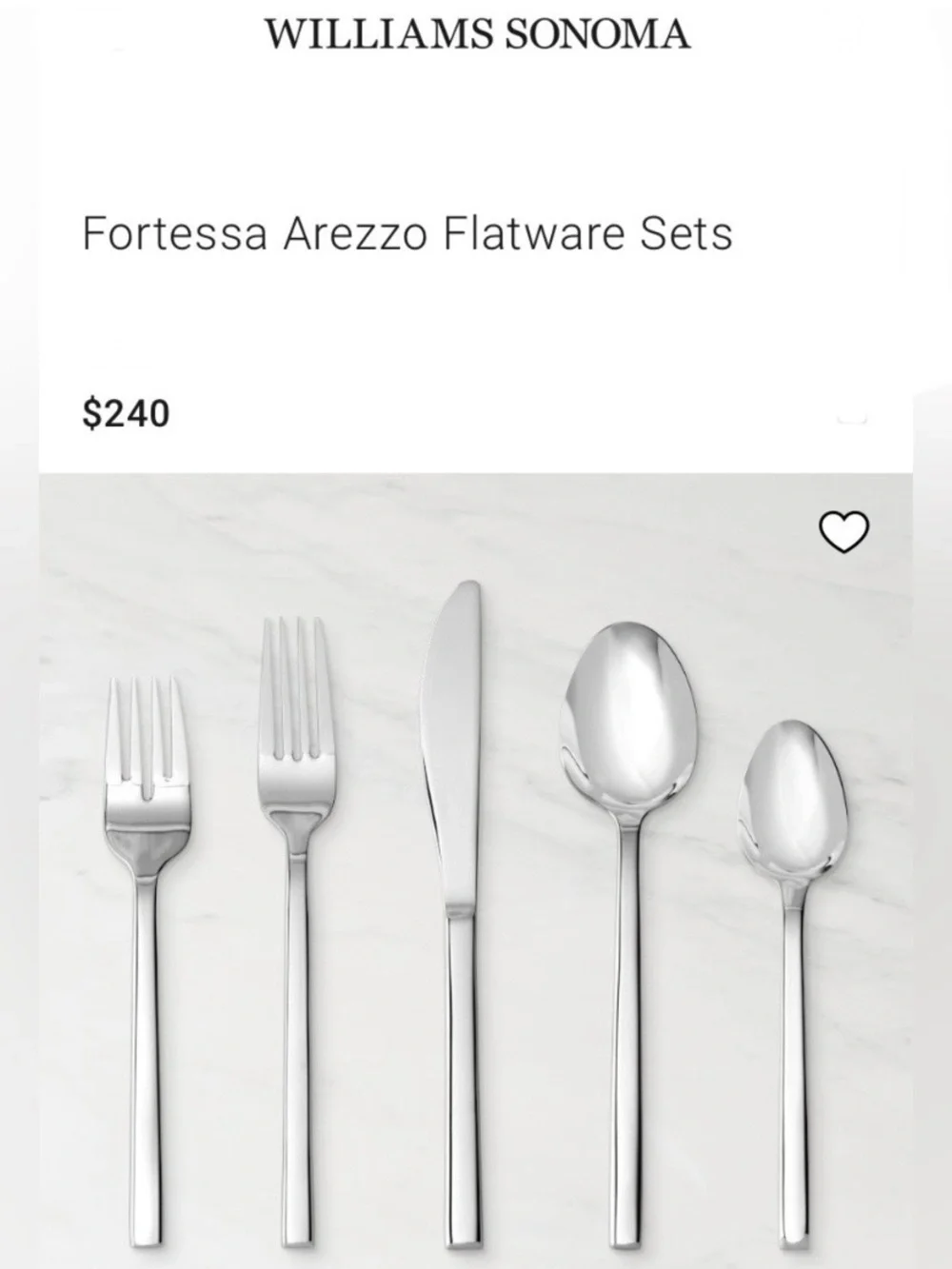 Fortessa Arezzo Flatware 20 Piece Flatware Set Stainless Steal Mirror Finish NWT